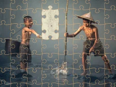 Igra Children Fishing Teamwork Jigsaw spletu
