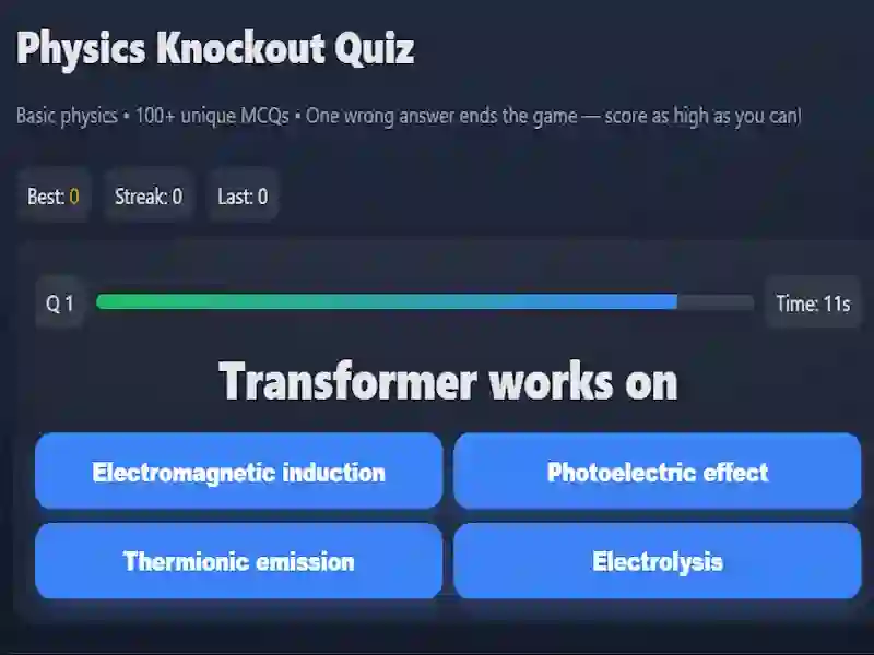 Igra Physics knowledge quiz spletu